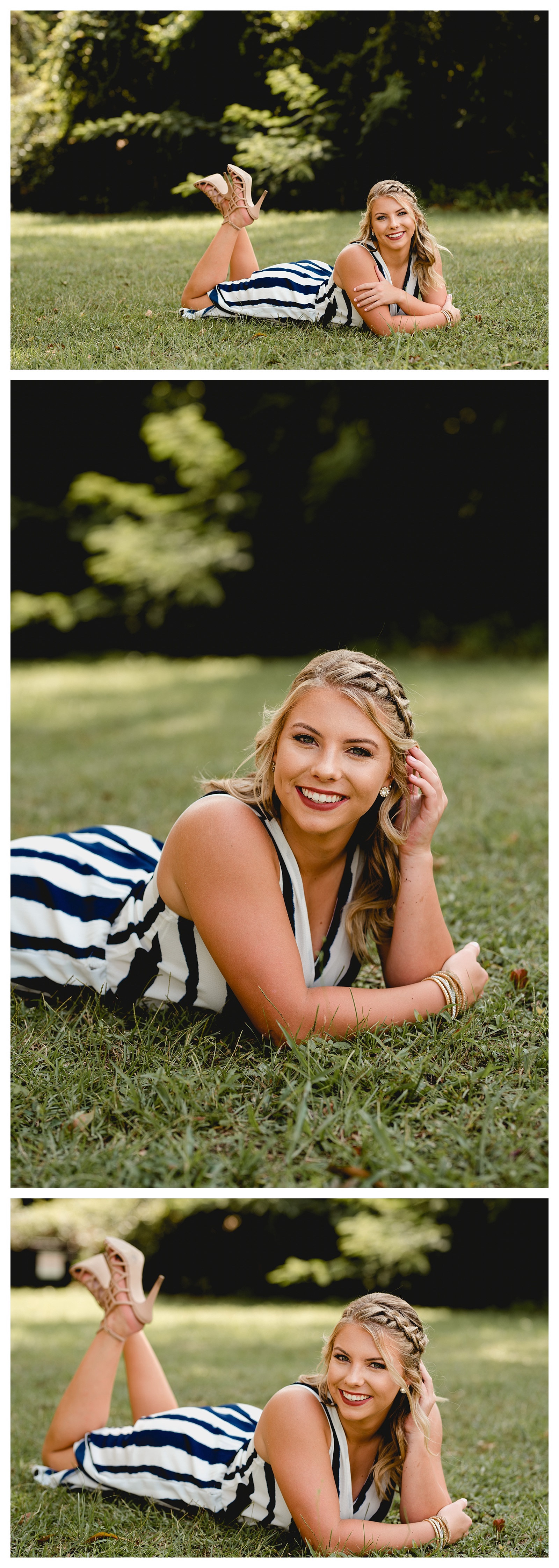 Laying down pose for senior pictures. Shelly Williams Photography