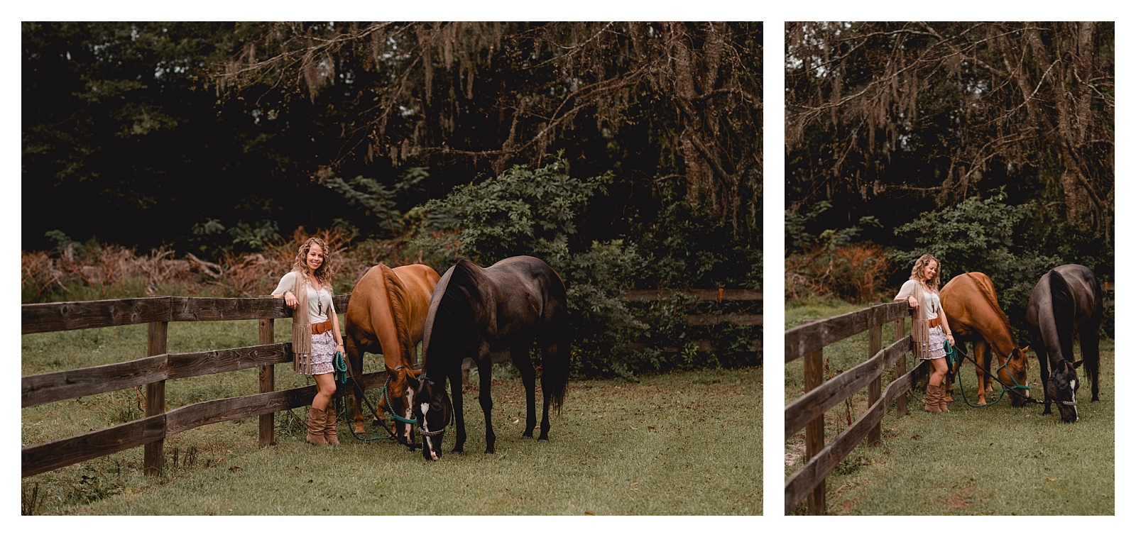 Two horses and their riding posing together in North Florida. Shelly Williams Photography