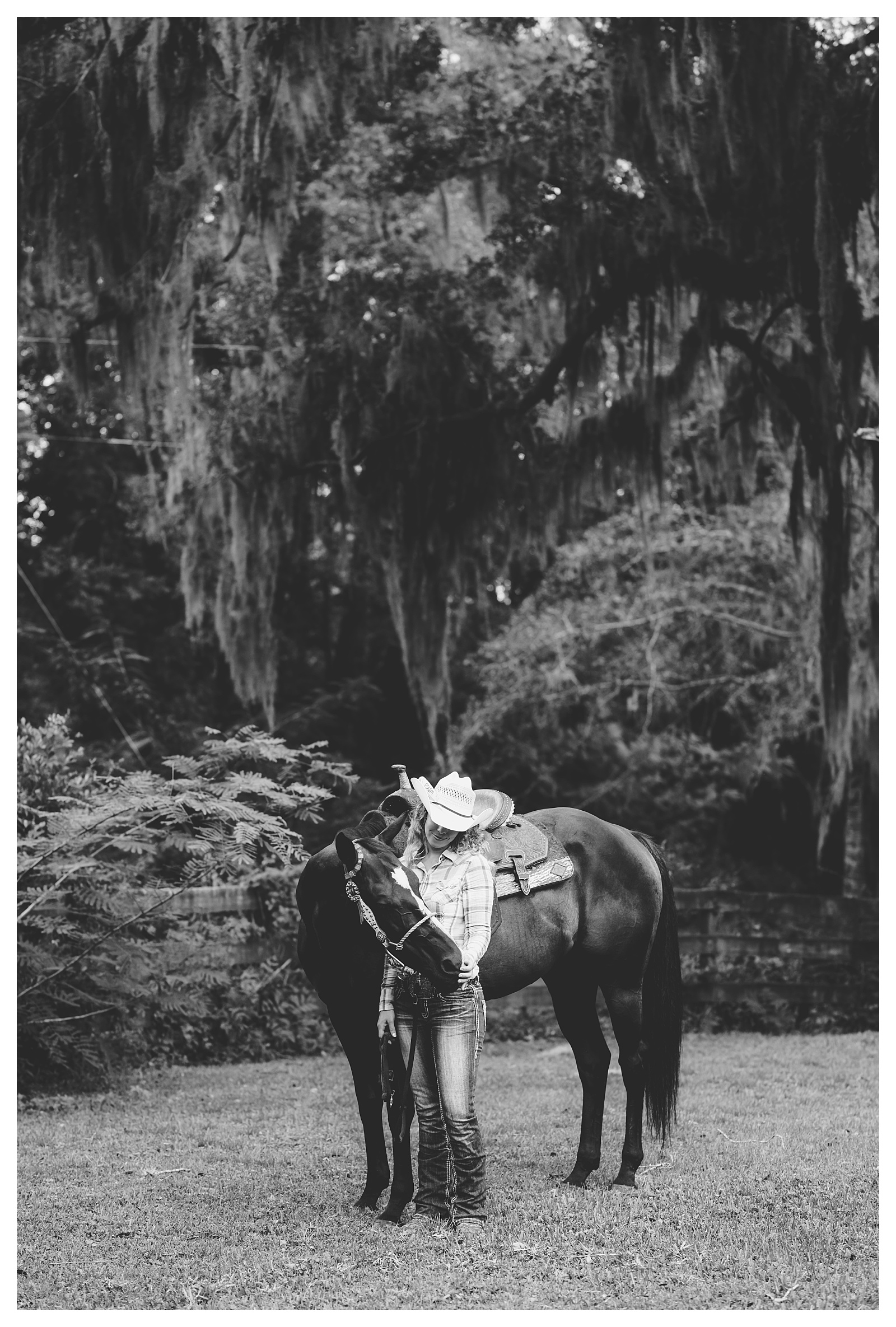 Black and white moment with horse and rider in Tallahassee, Florida. Shelly Williams Photography