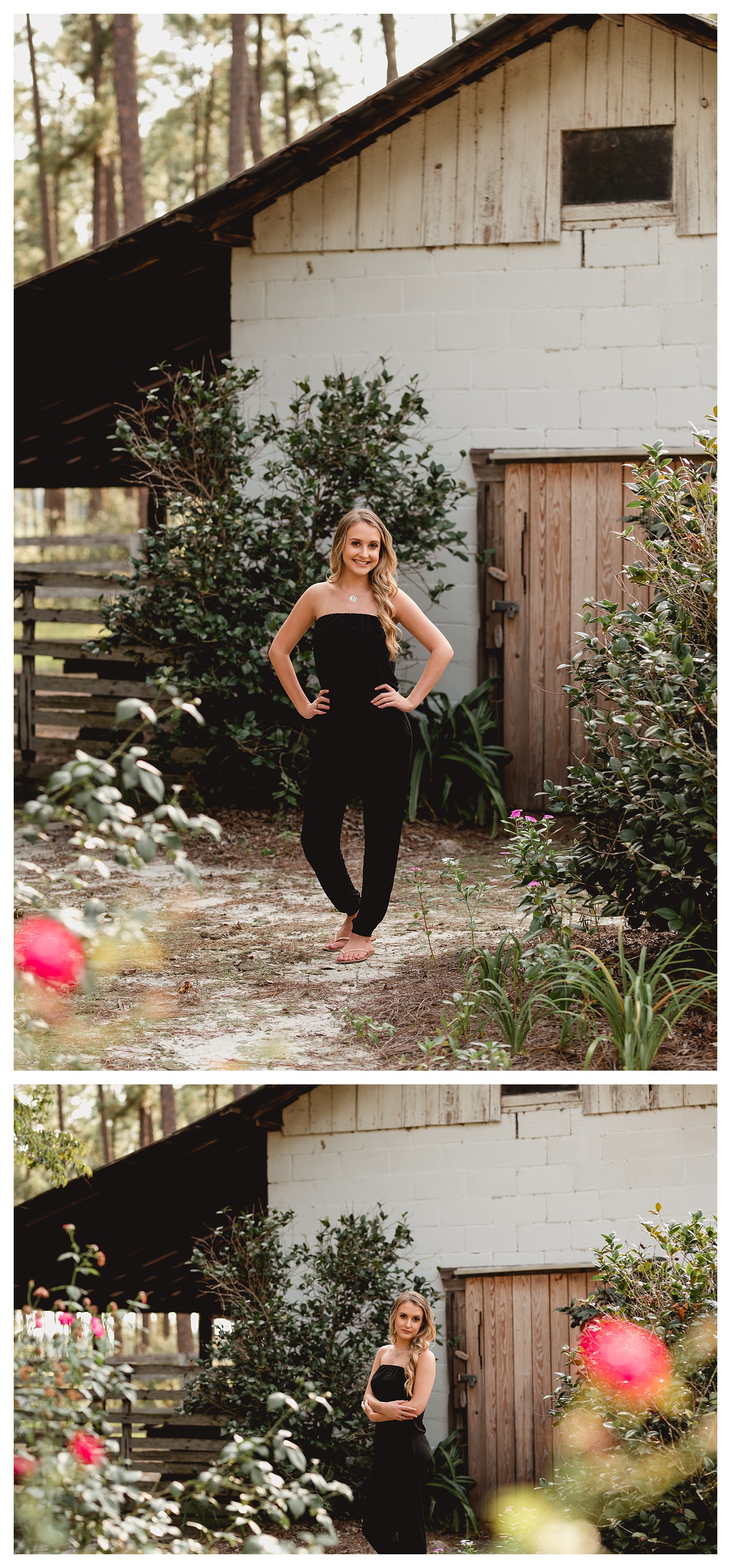 Vintage and classy senior photos by rustic barn in North Florida. Shelly Williams Photography