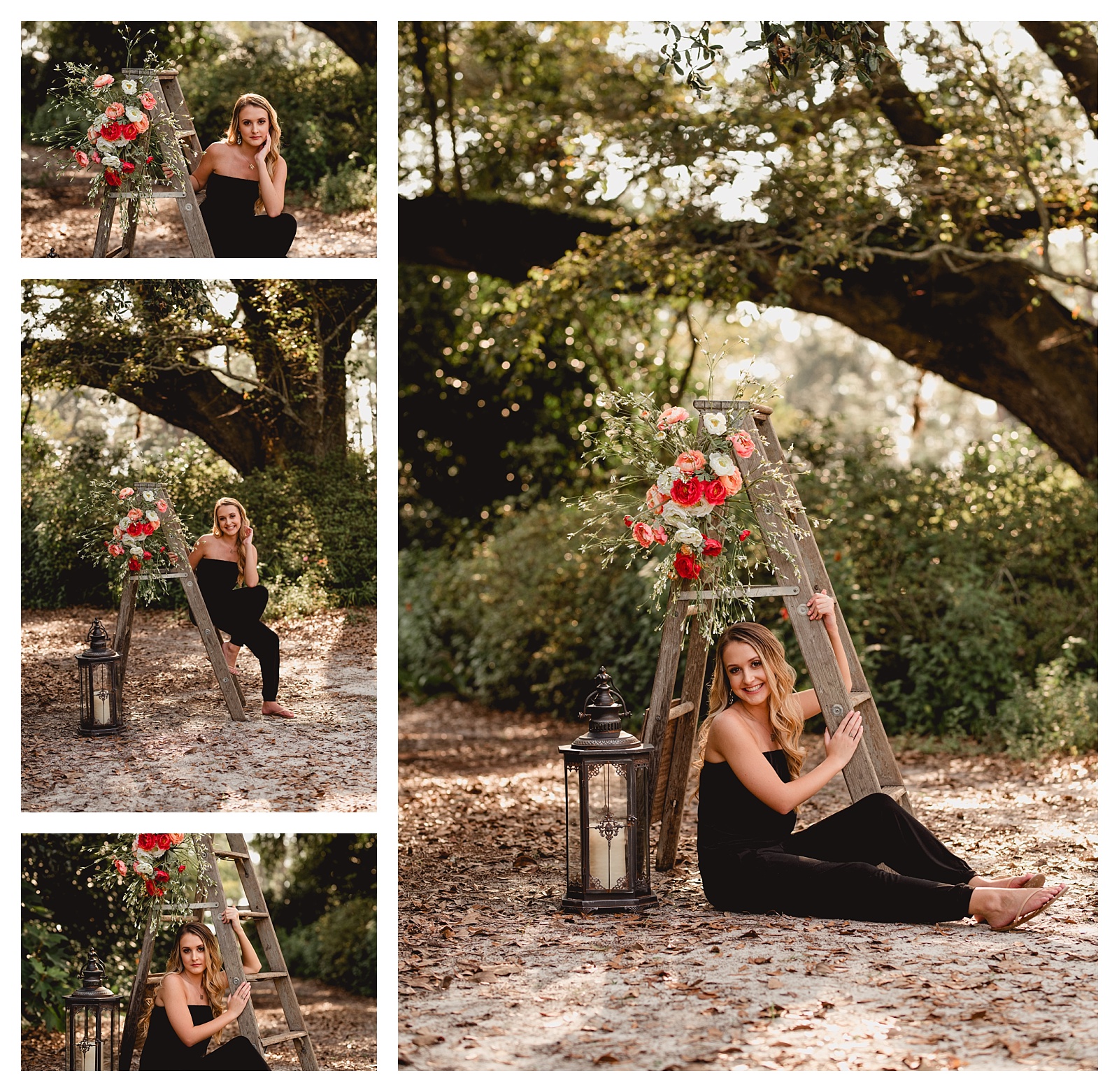 Ladder with flowers on it for senior pictures in Tallahassee, Florida. Shelly Williams Photography
