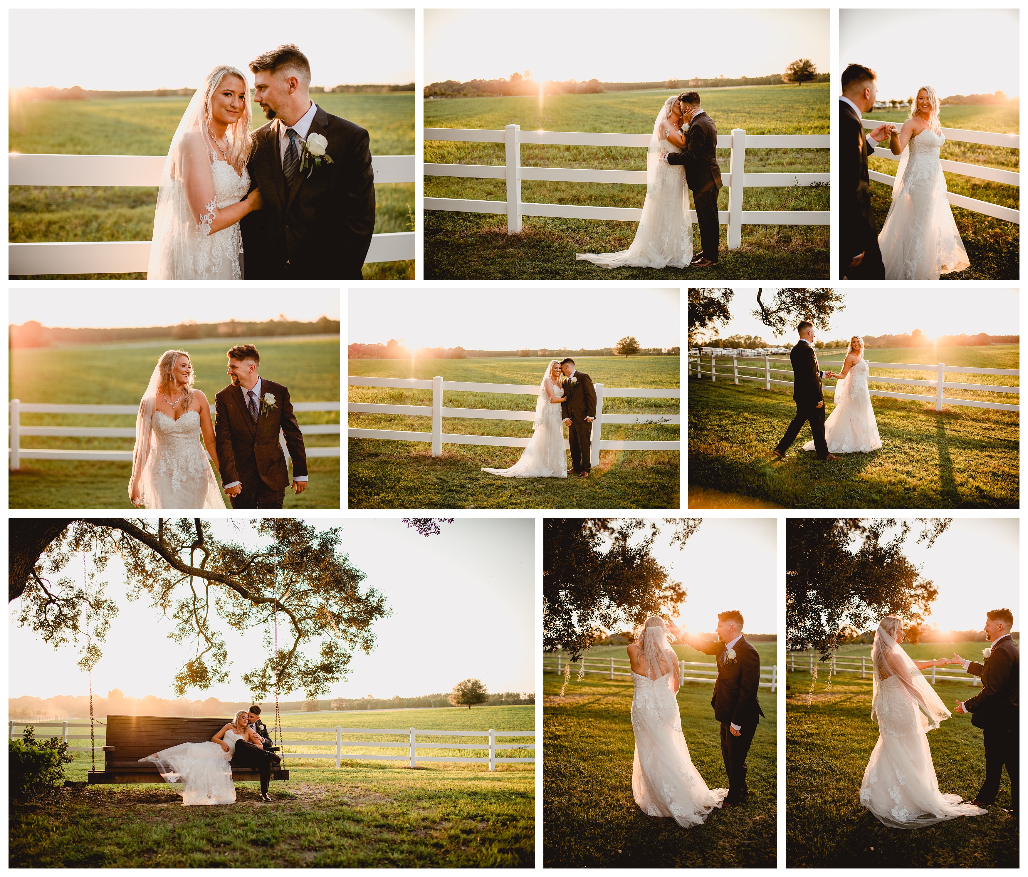 Bride and groom sunset portraits in Gainesville, FL by professional wedding photographer Shelly Williams.
