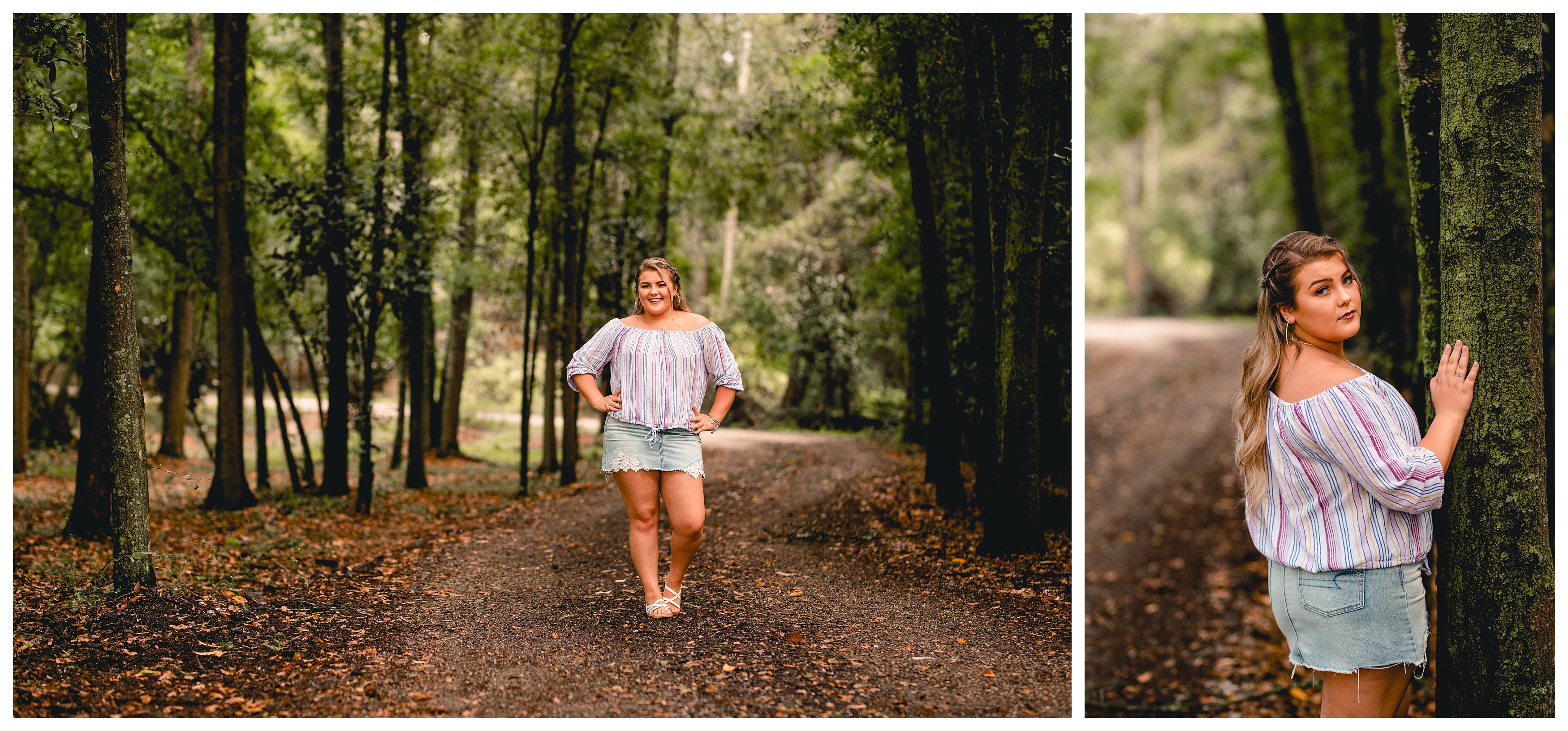 Tallahassee senior portrait photographer girl in wooded driveway. Shelly Williams Photography
