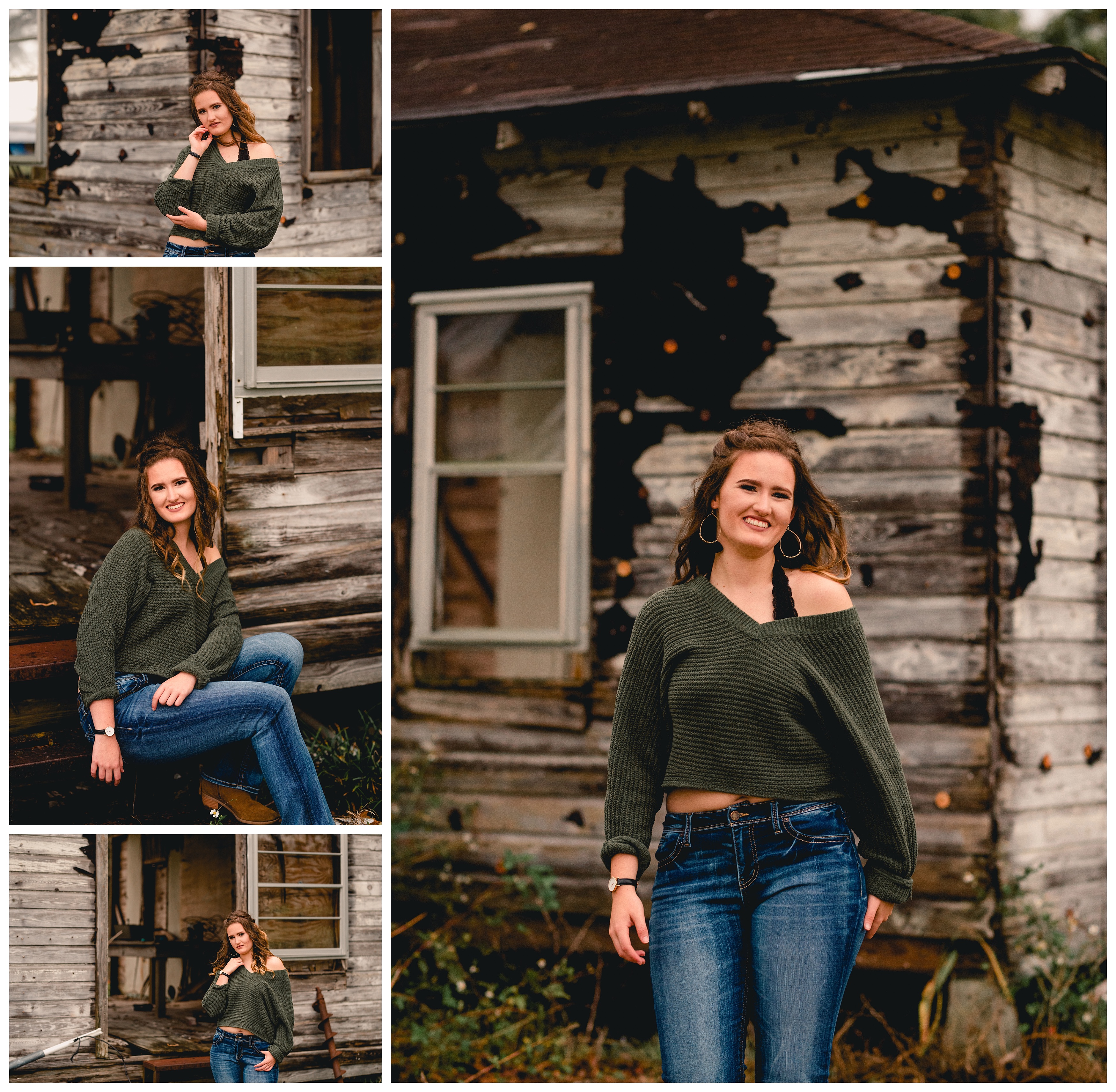 Abandoned old farm house and high school senior girl. Shelly Williams Photography