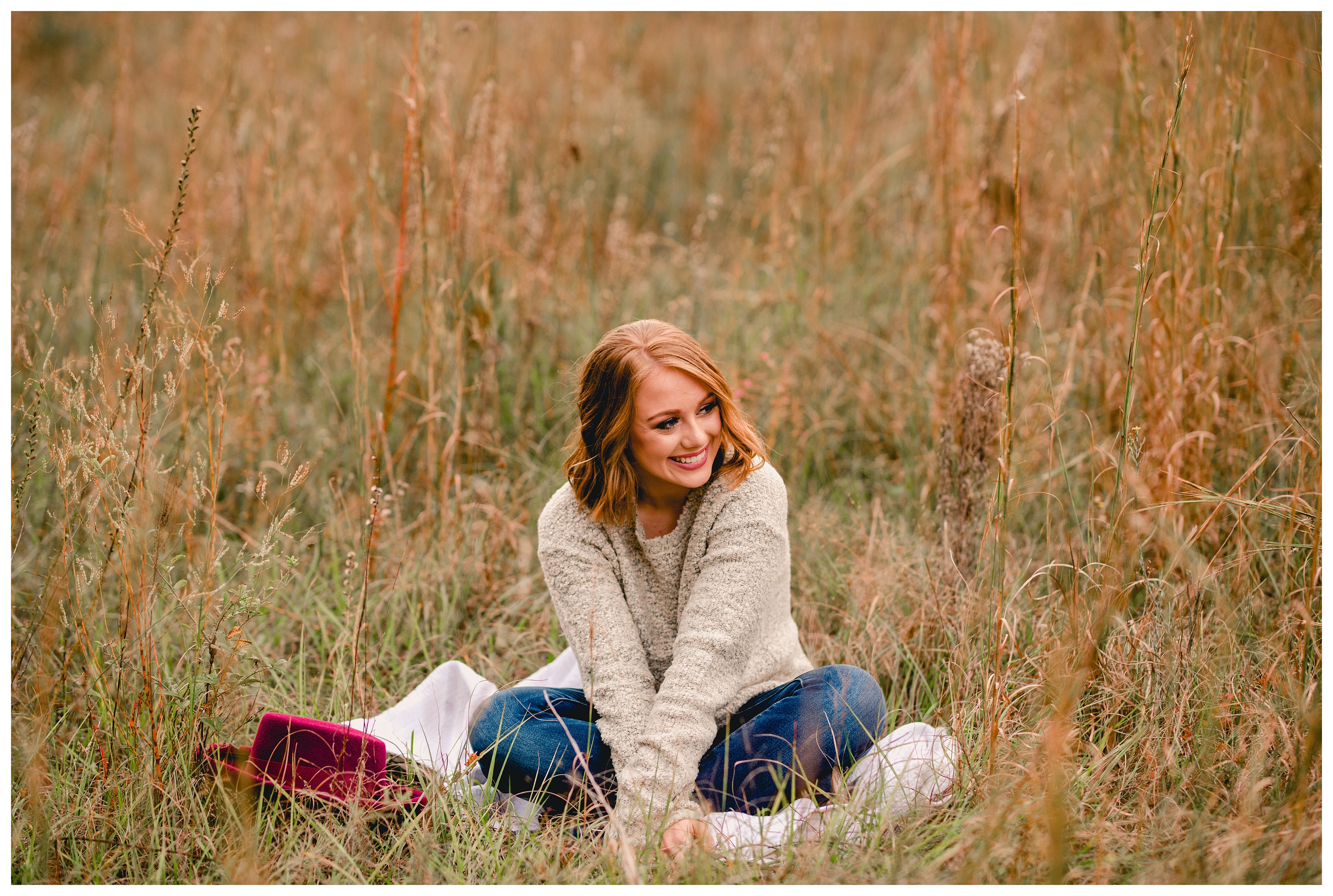 Ashley, Suwannee High School senior girl takes photos in a field. Shelly Williams Photography