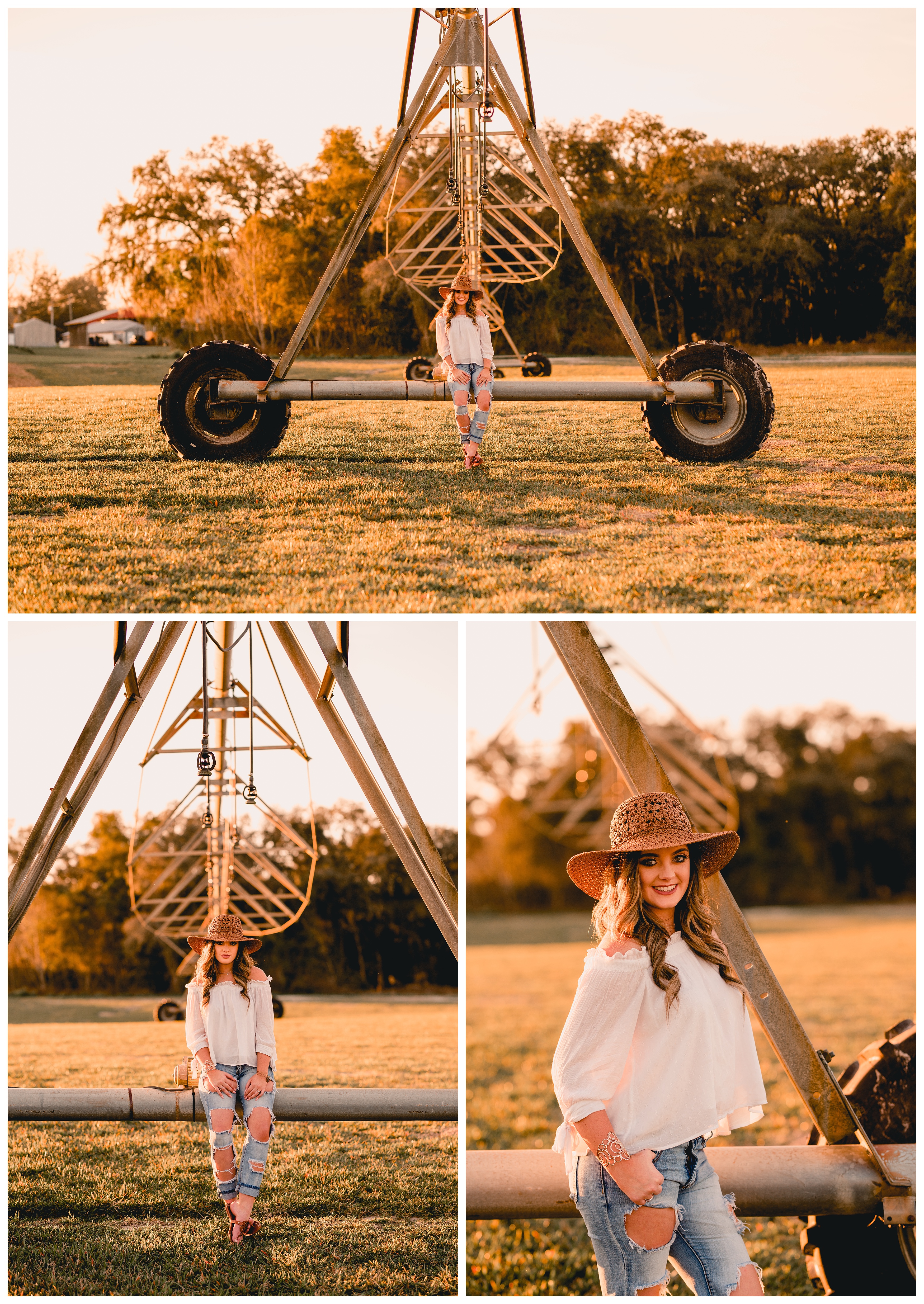Senior girl uses family farm irrigation system to take portraits in North Florida. Shelly Williams Photography