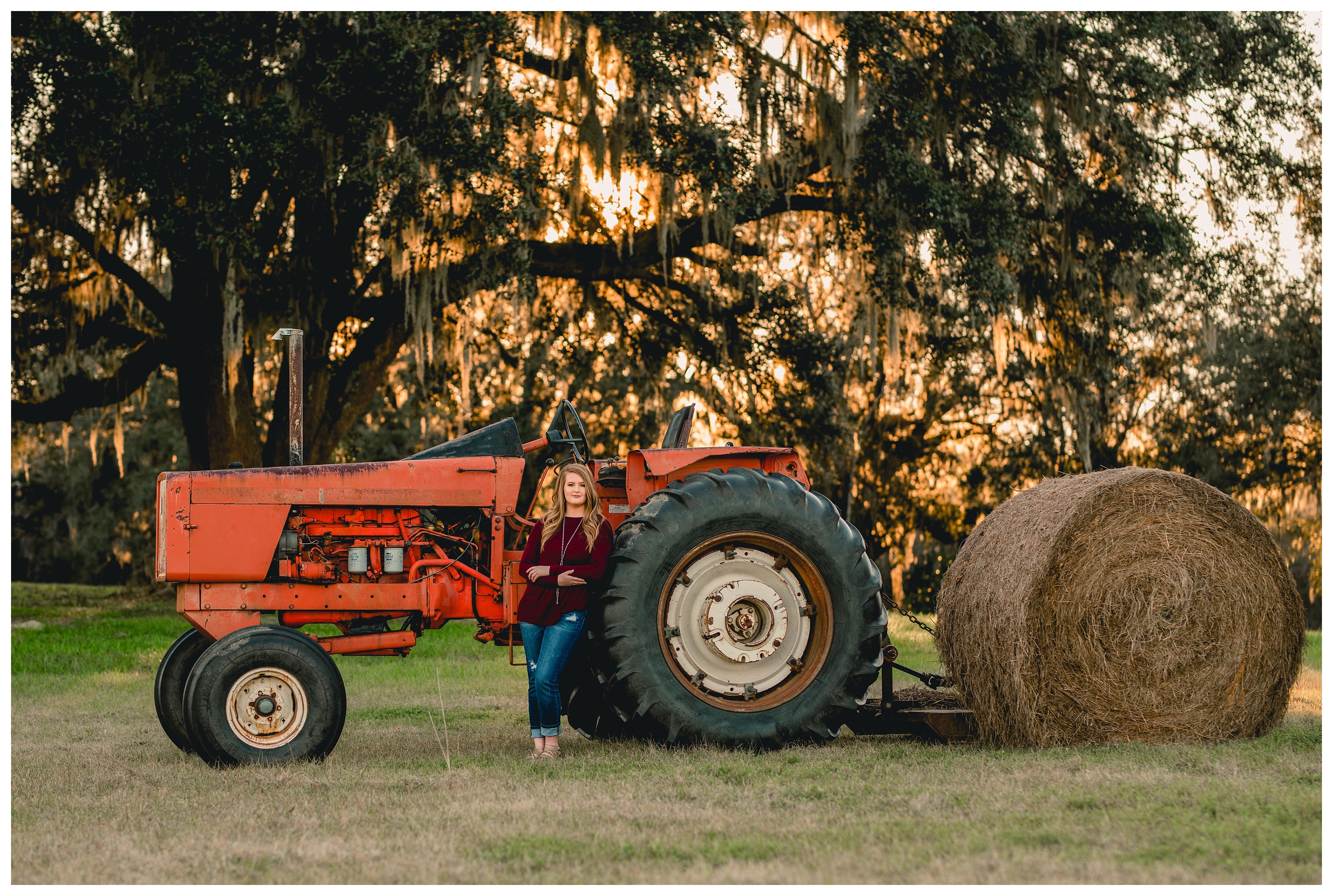 Vintage farm tractor used for senior pictures in North Florida. Shelly Williams Photography