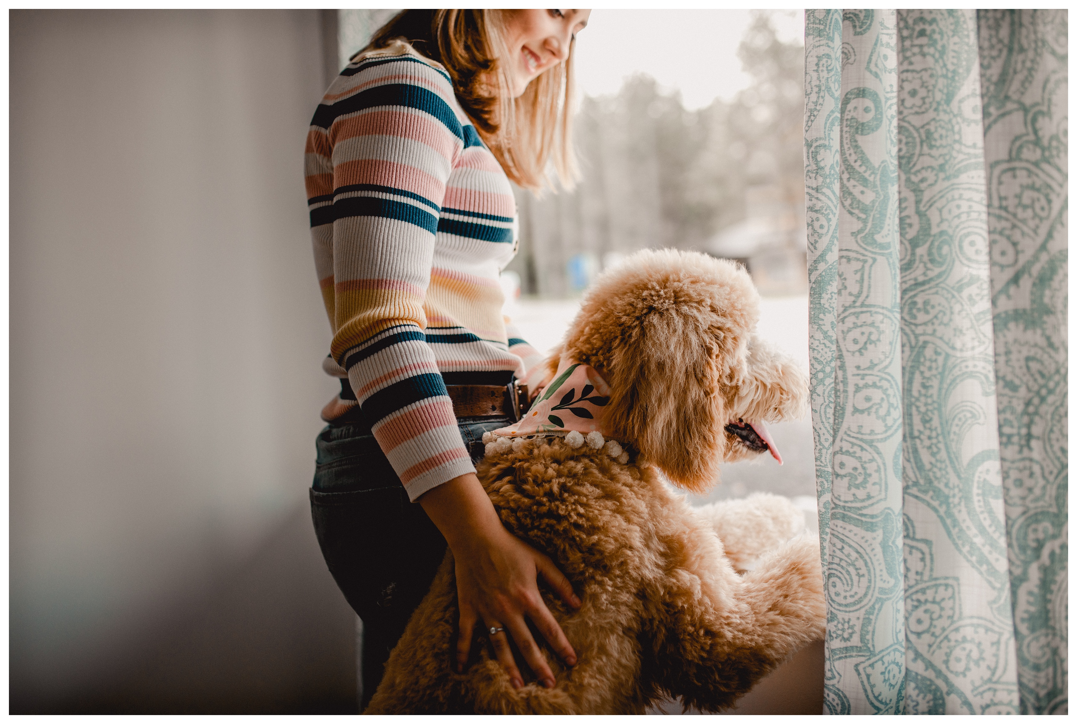 Lifestyle pet photography in Florida with golden doodle and her owner. Shelly Williams Photography