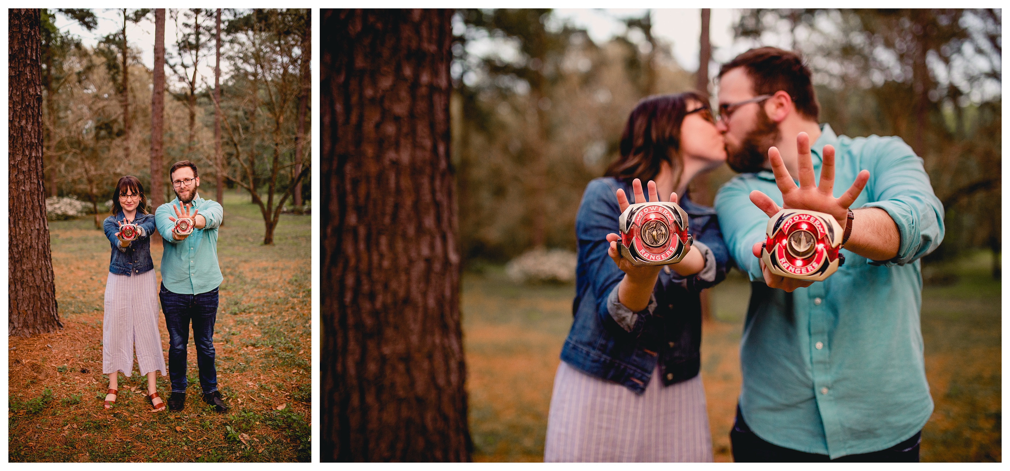 It's morphing time! Silly engagement photo with ninja turtles. Shelly Williams Photography
