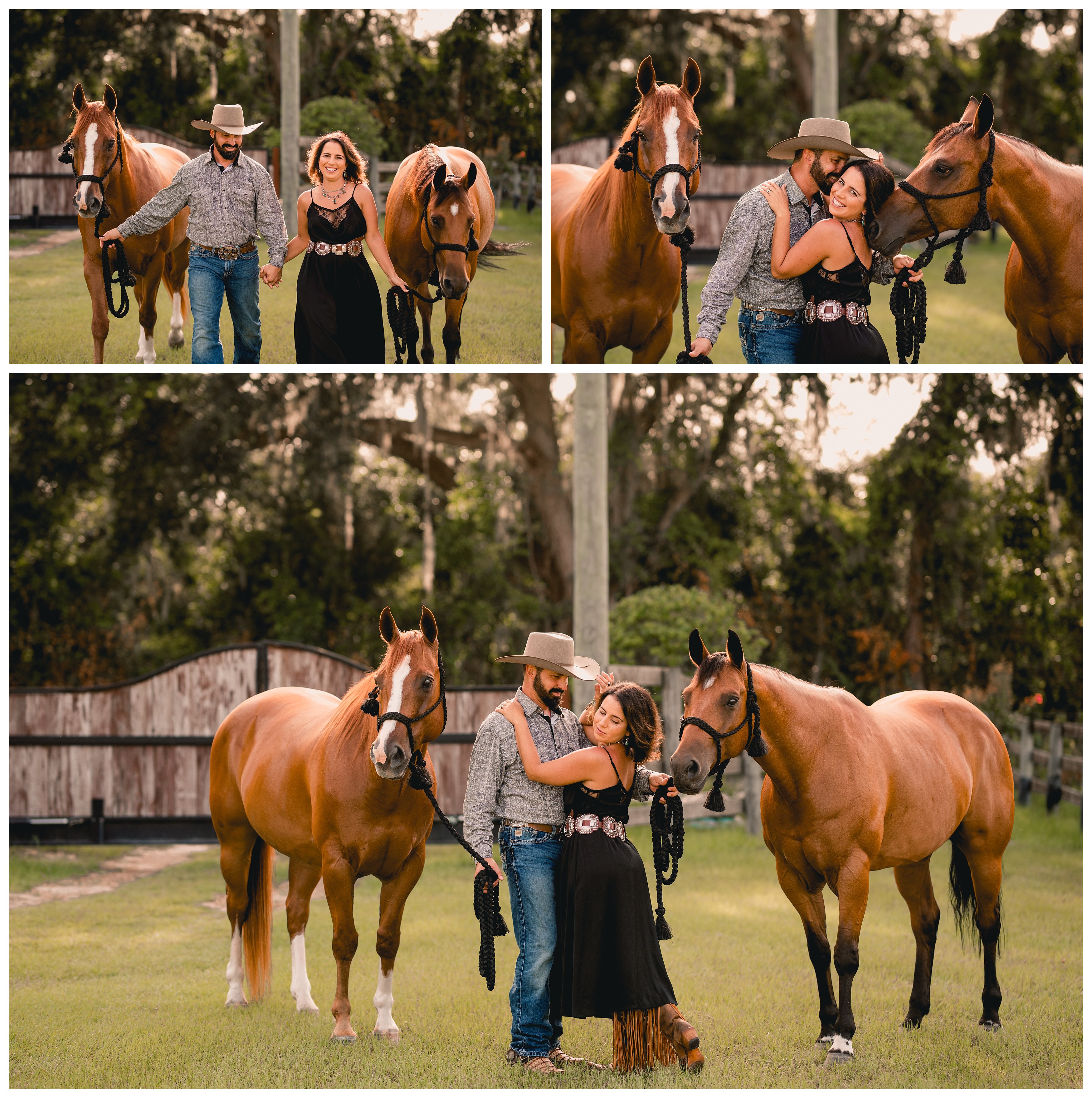 Posing ideas for a western couple with two horses in Ocala, Fl.