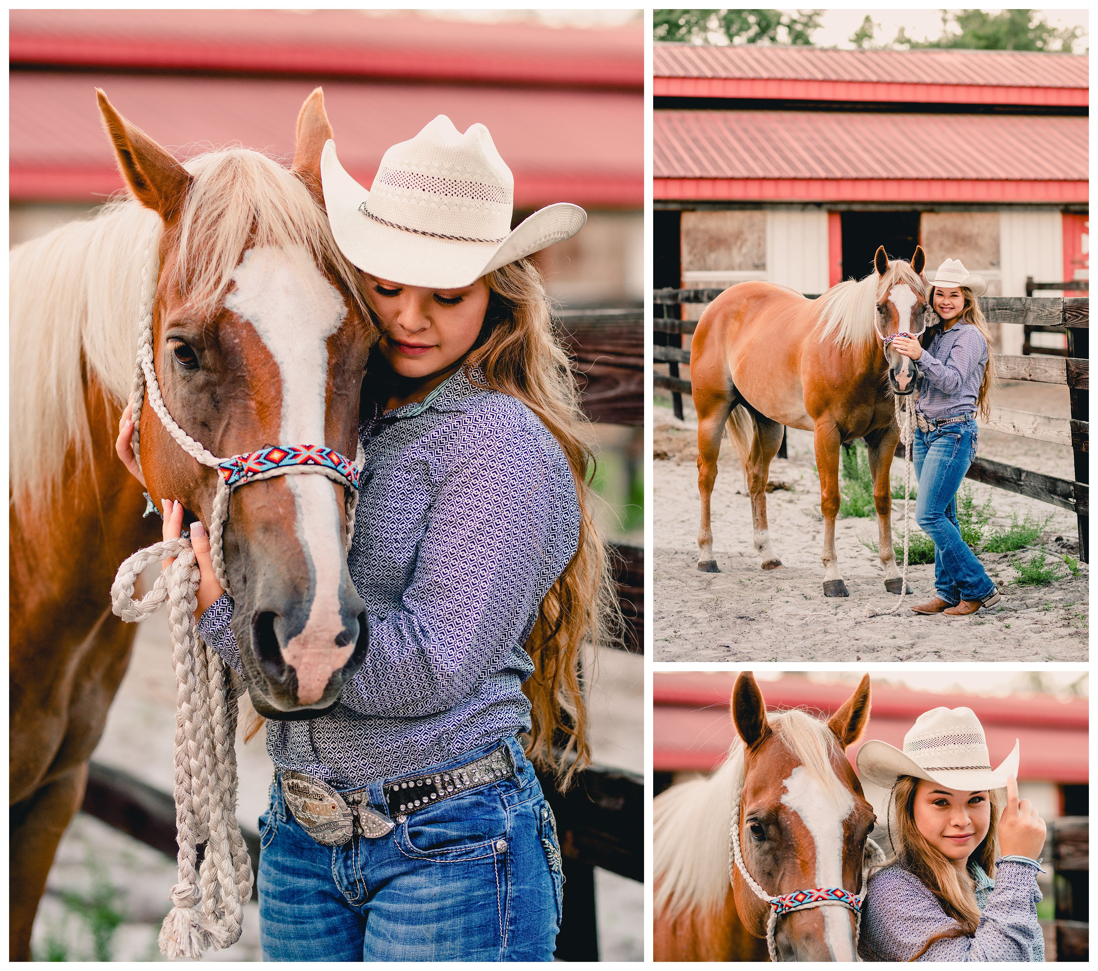Posing ideas for barrel racing cowgirl with her horse at the barn in Jacksonville, Fl.