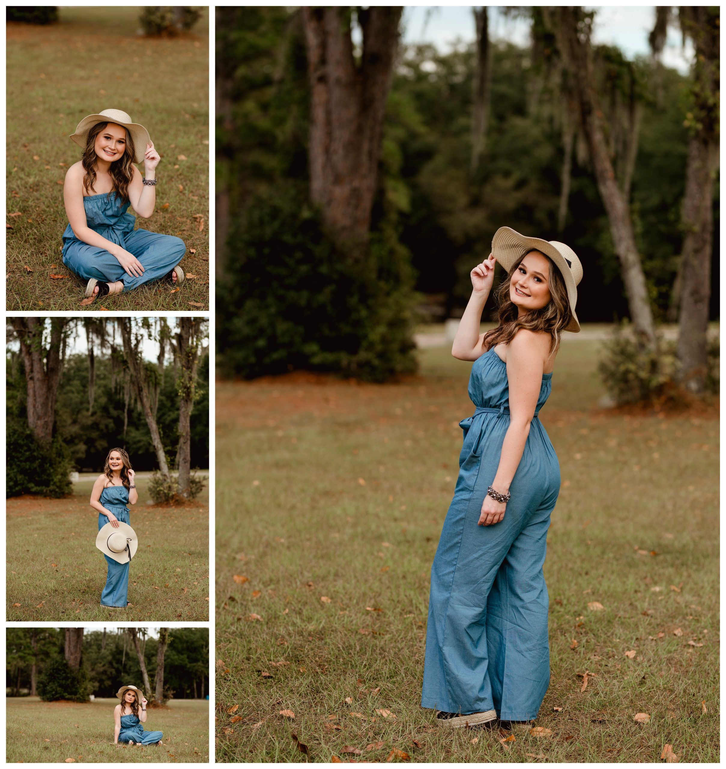 Cute outfit for senior pictures with a hat. Natural senior posing by North Florida photographer.