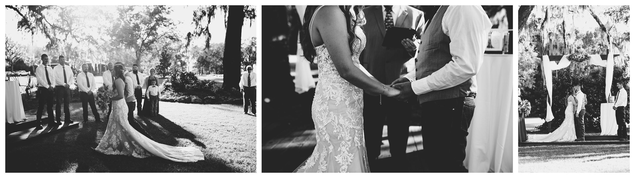 Photos taken during the ceremony at a Clark Plantation wedding.