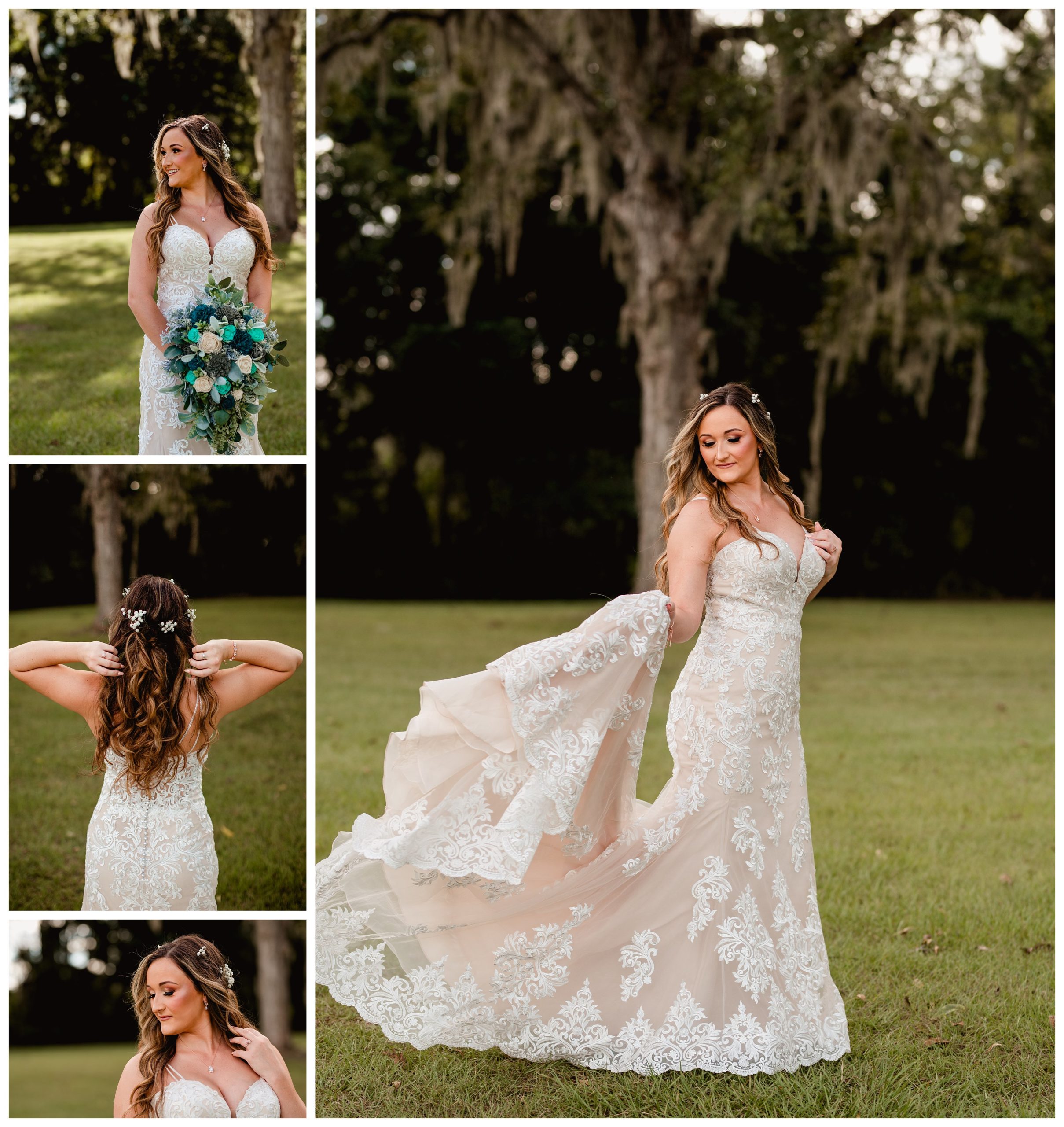 Portraits of the bride, lifestyle in her wedding gown.