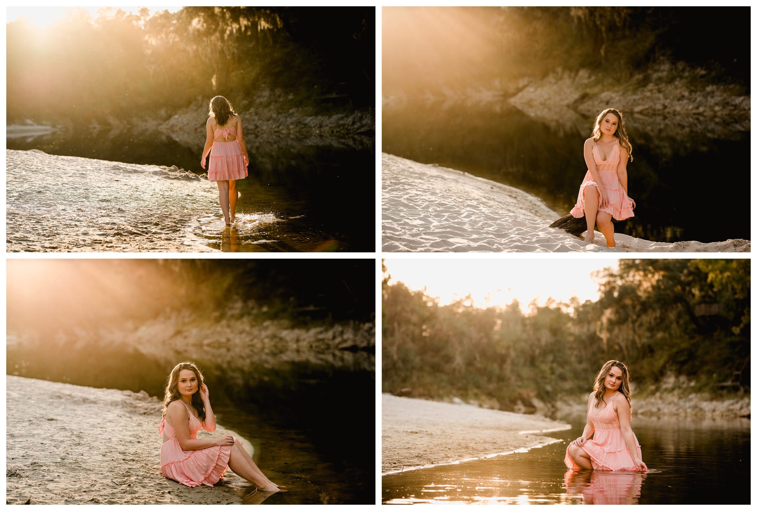 Sunset senior photography along the river during the golden hour.