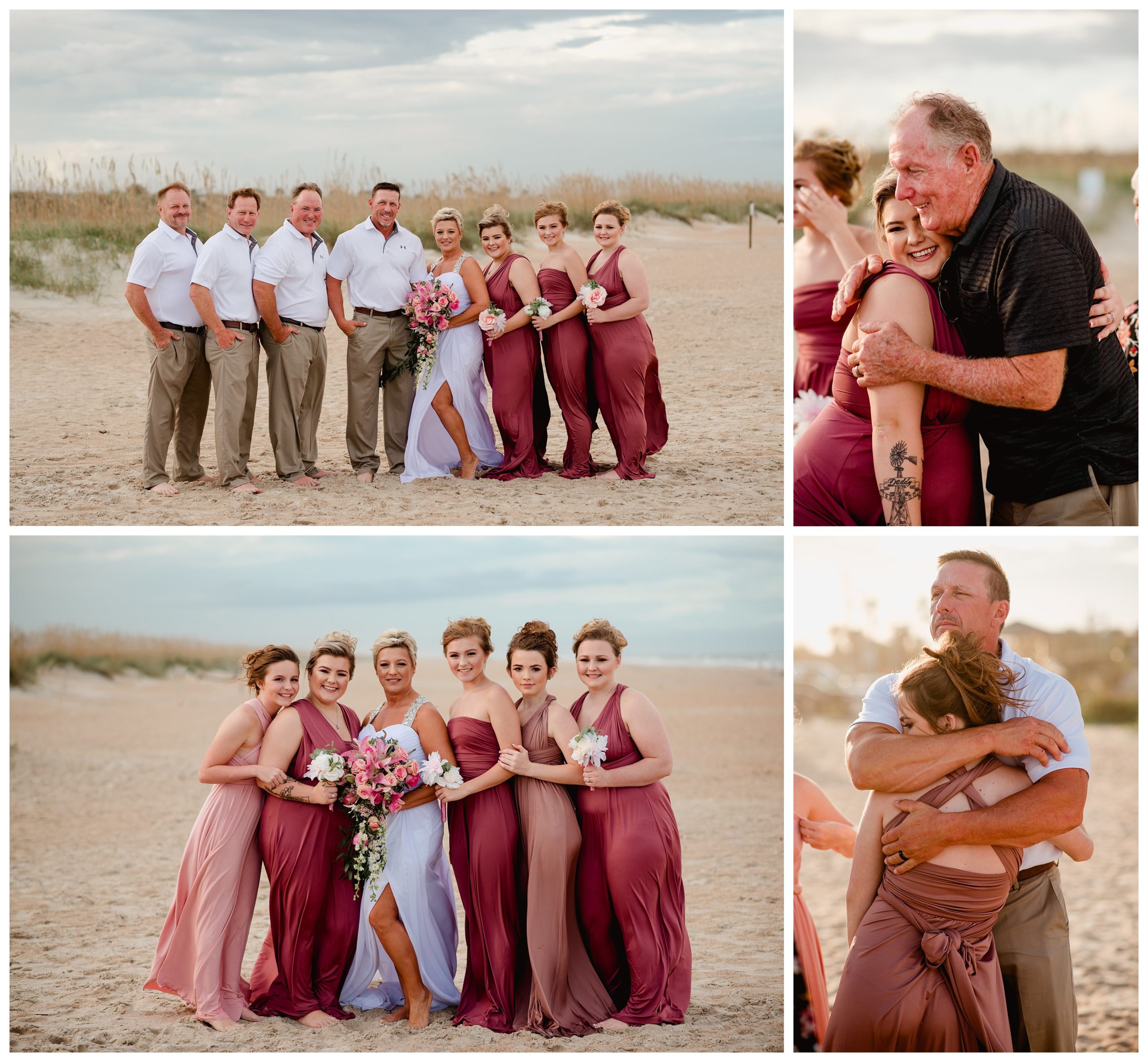 Bridal party on the beach of the wedding.