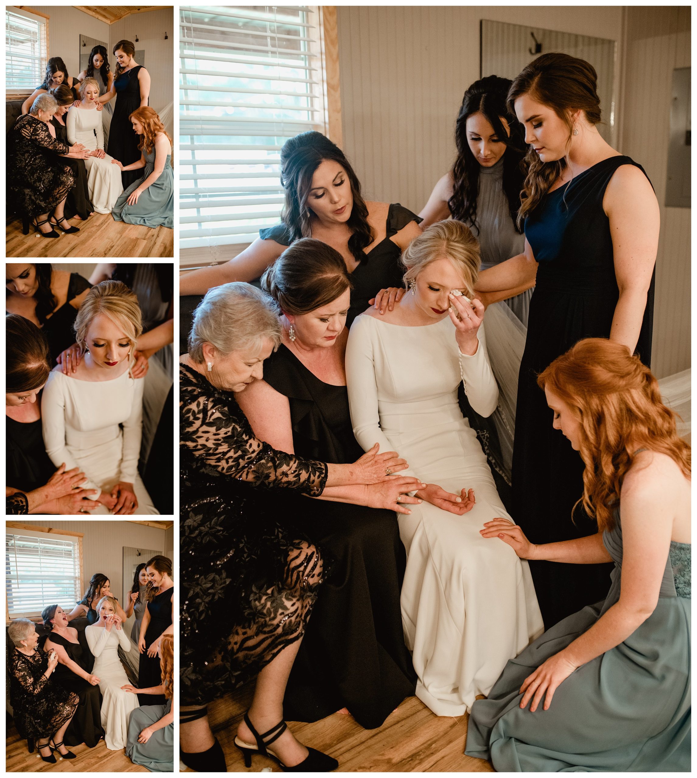 Emotional ideas for wedding day - bride and bridal party praying before the wedding ceremony - Shelly Williams Photography