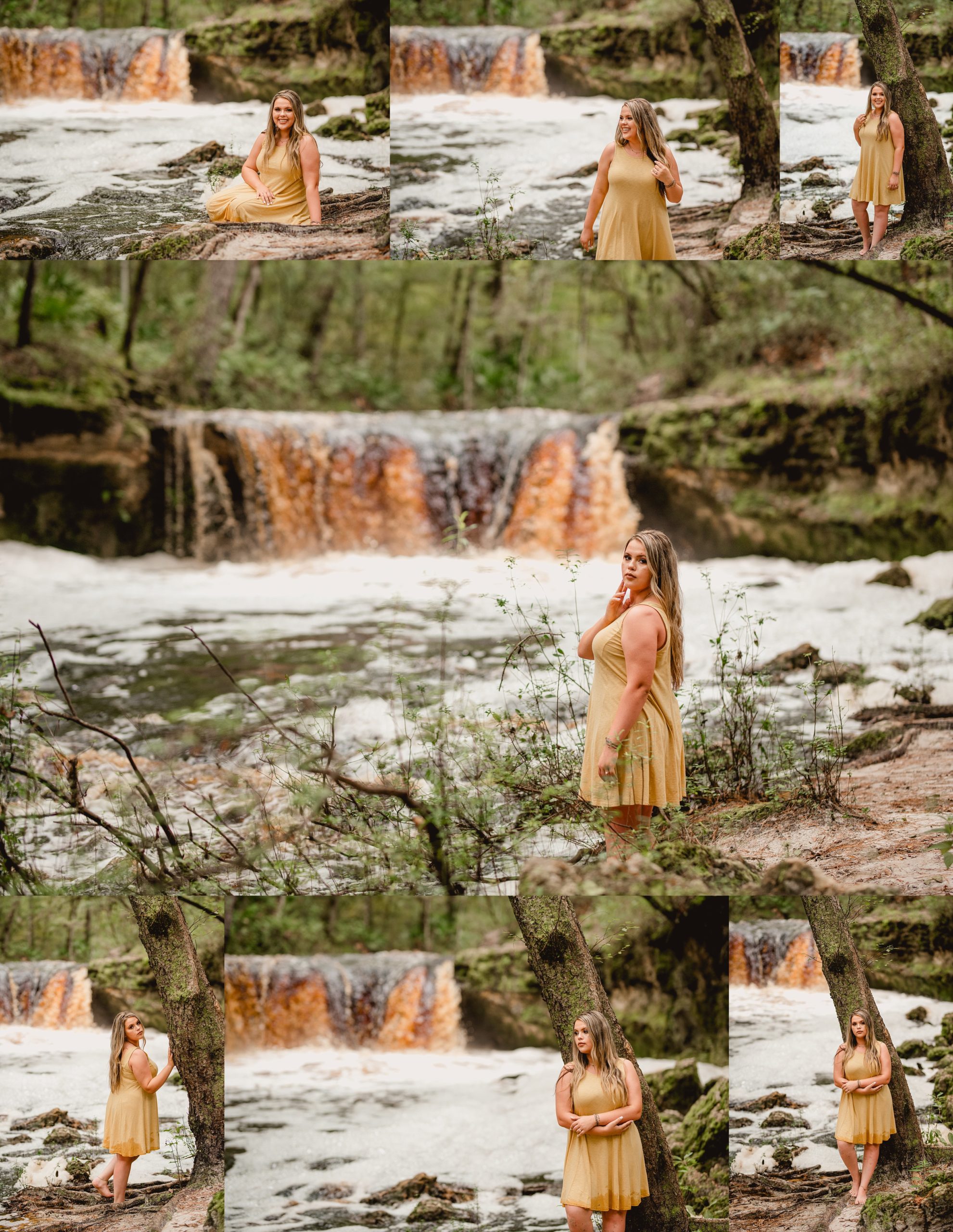 Senior pictures with waterfall in Florida.