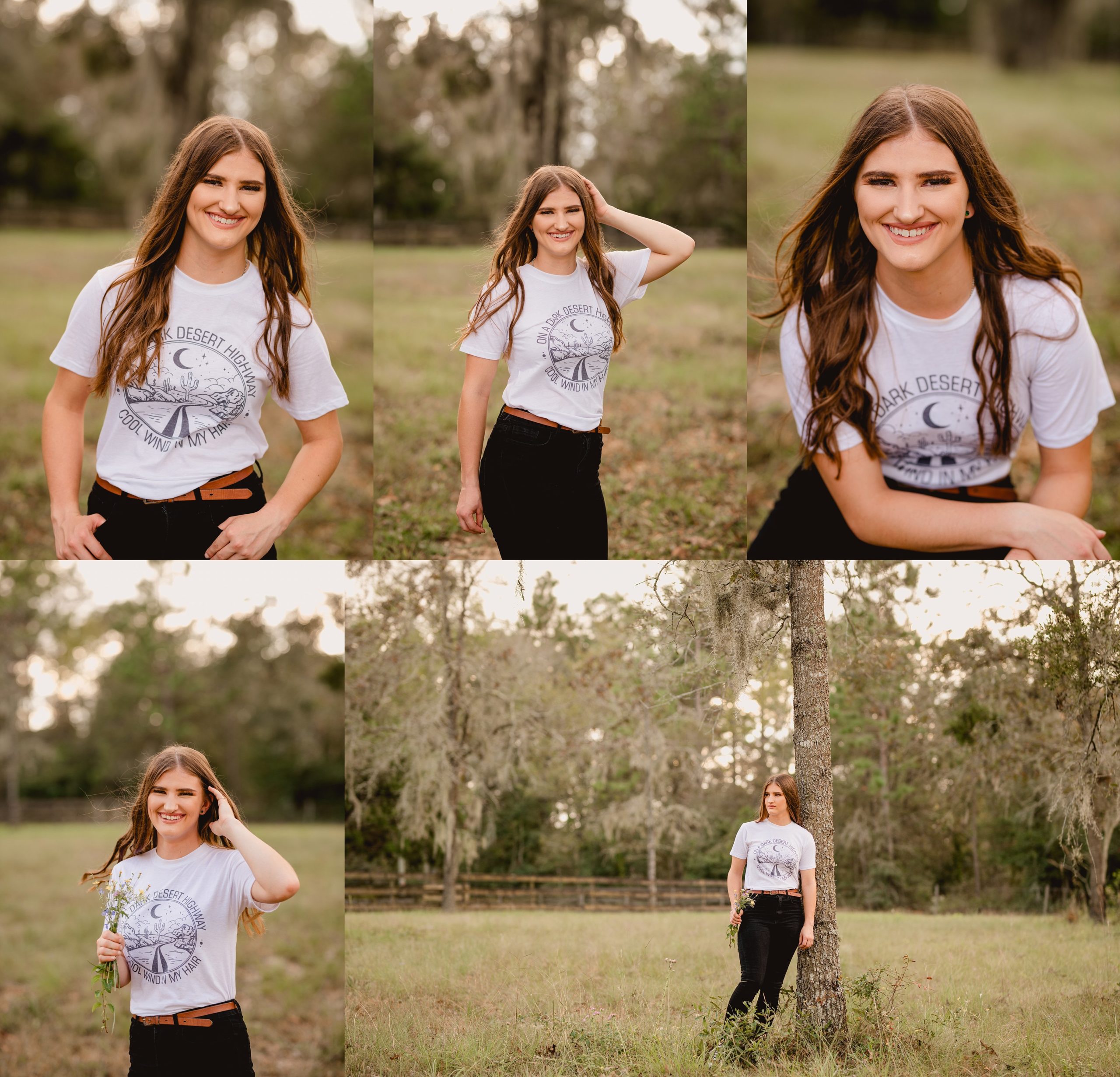 Senior pictures in North Florida with old rock band tshirt.