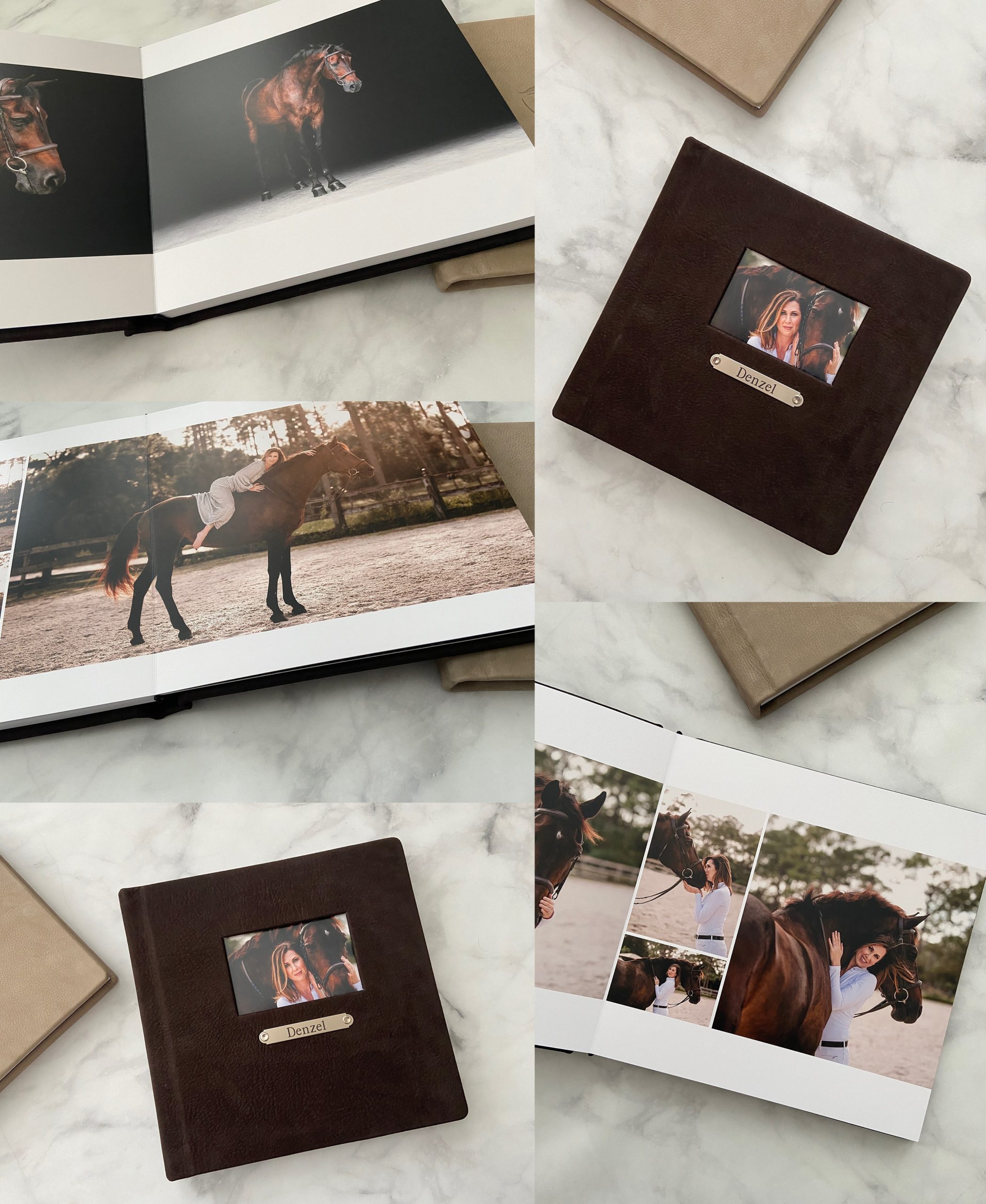 Beautiful photo album for equestrian women. Luxury leather and silver stallplate.