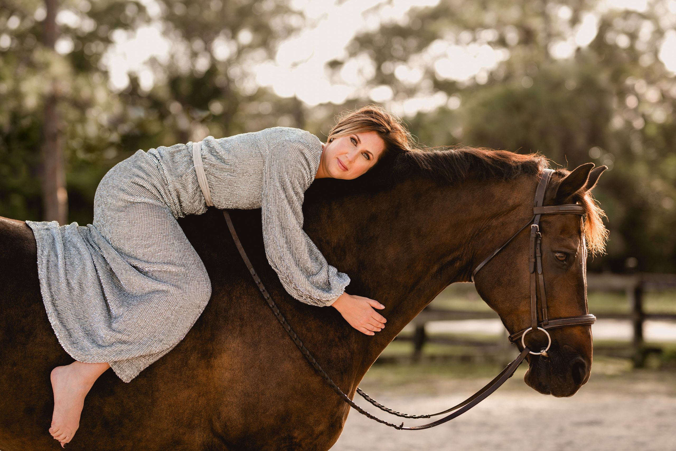 Horse and rider photos in Wellington. Sunset, golden hour, bareback riding.