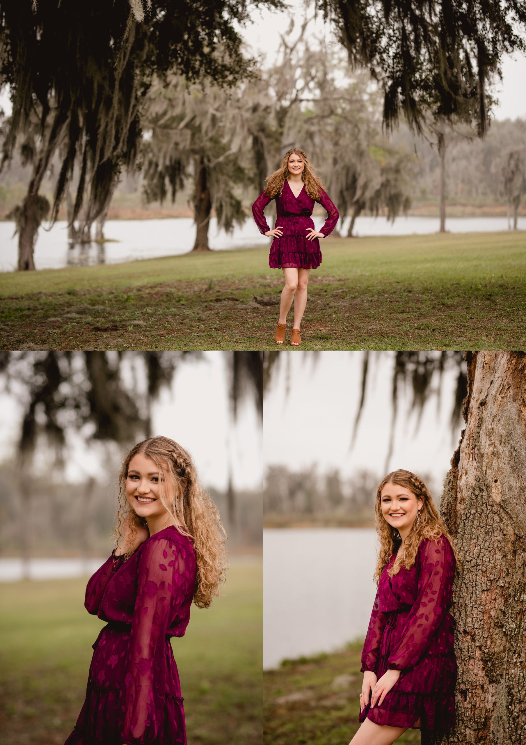 Senior pictures near a lake on a cloudy day in Fl