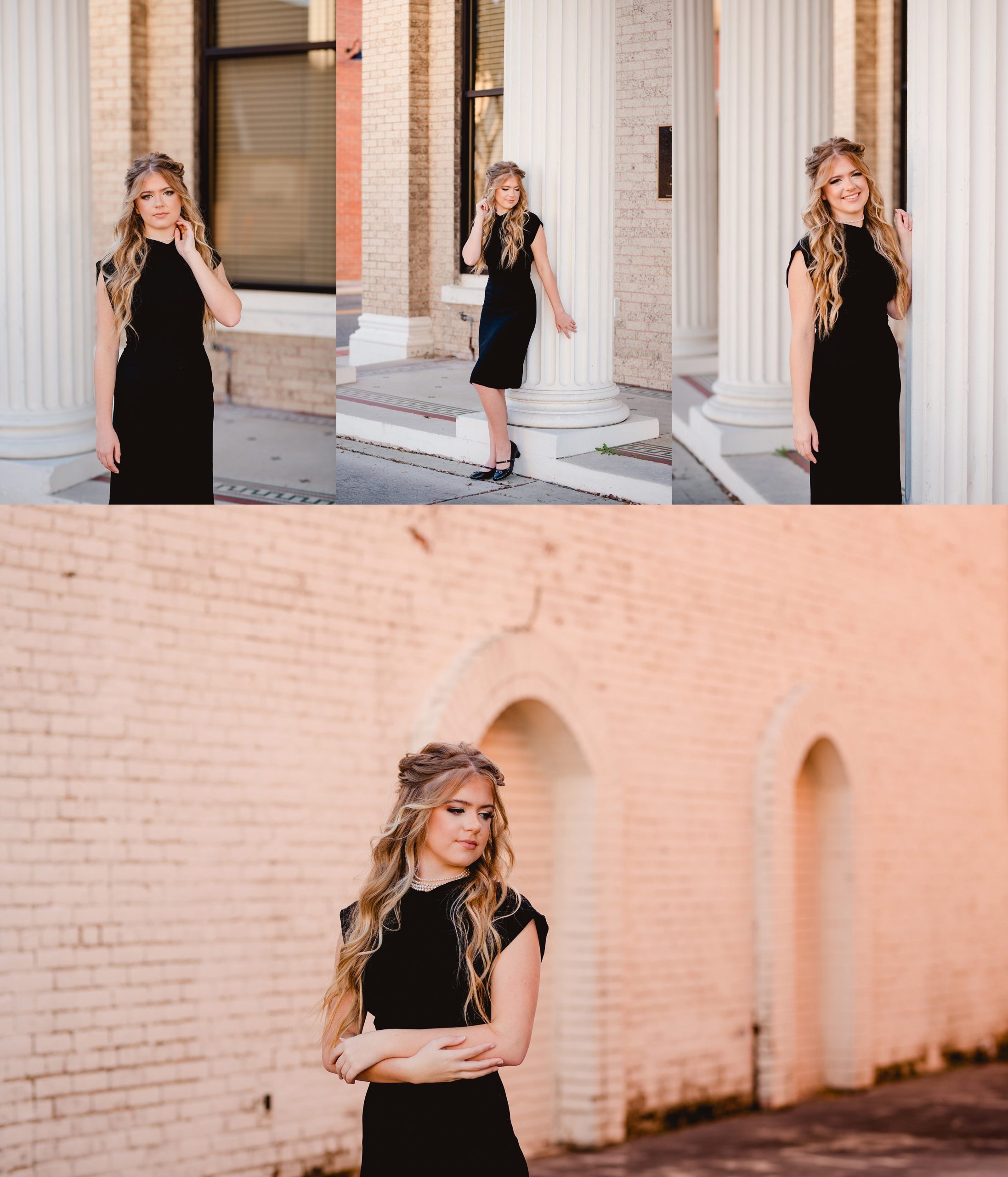 Girl wears her grandmother's dress for senior pictures.