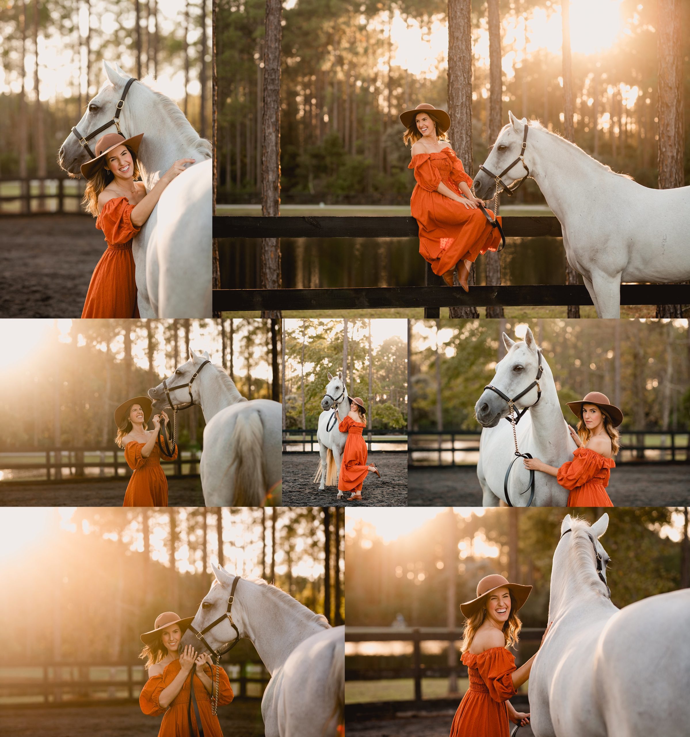 Horse and rider posing ideas at sunset with a dress. Jacksonville, fl - equine photographer - horse photography - golden hour