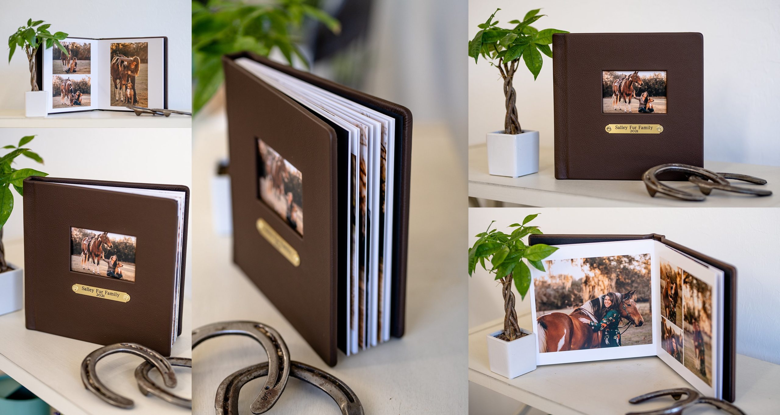Horse and rider photo album with nameplate on the cover and italian leather but florida photographer.