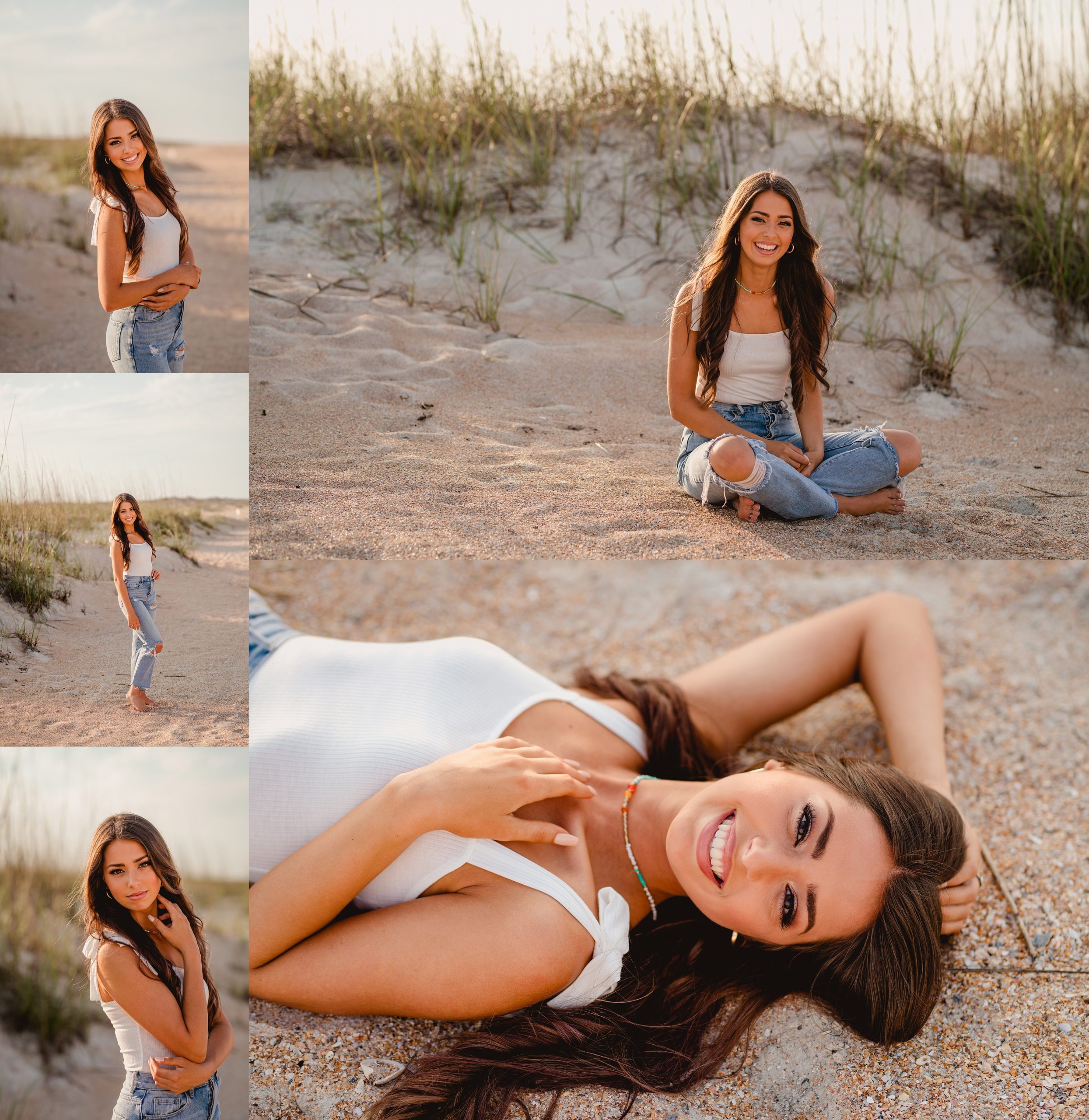 White tank and jean outfit for senior pictures in St Augustine on the beach