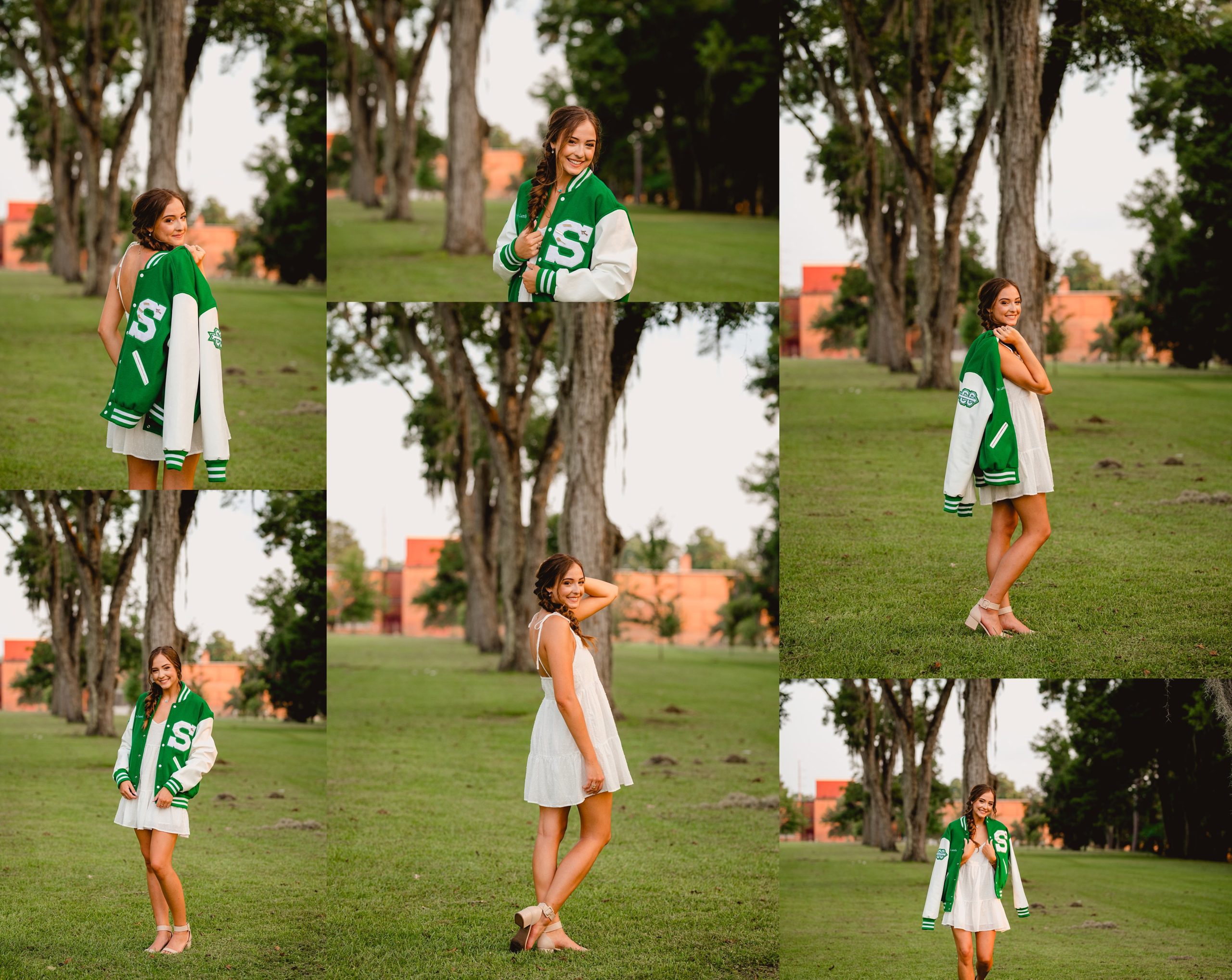 Senior picture ideas with letterman jacket for a girl.
