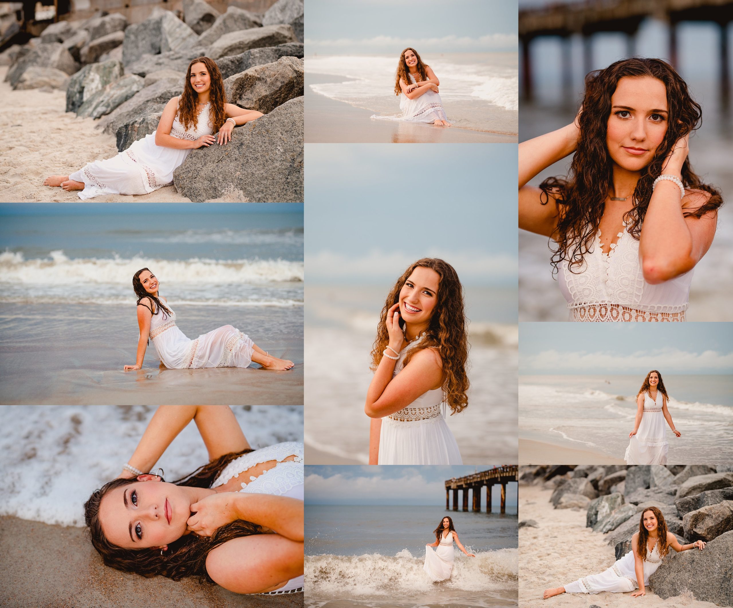 Senior ideas at the beach in the water and on rocks.