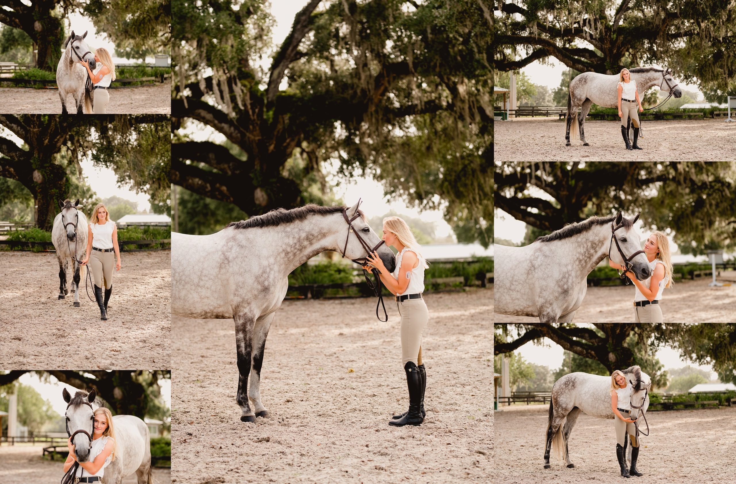 Young rider in Ocala, FL with her grey hunter jumper mare at HITS.