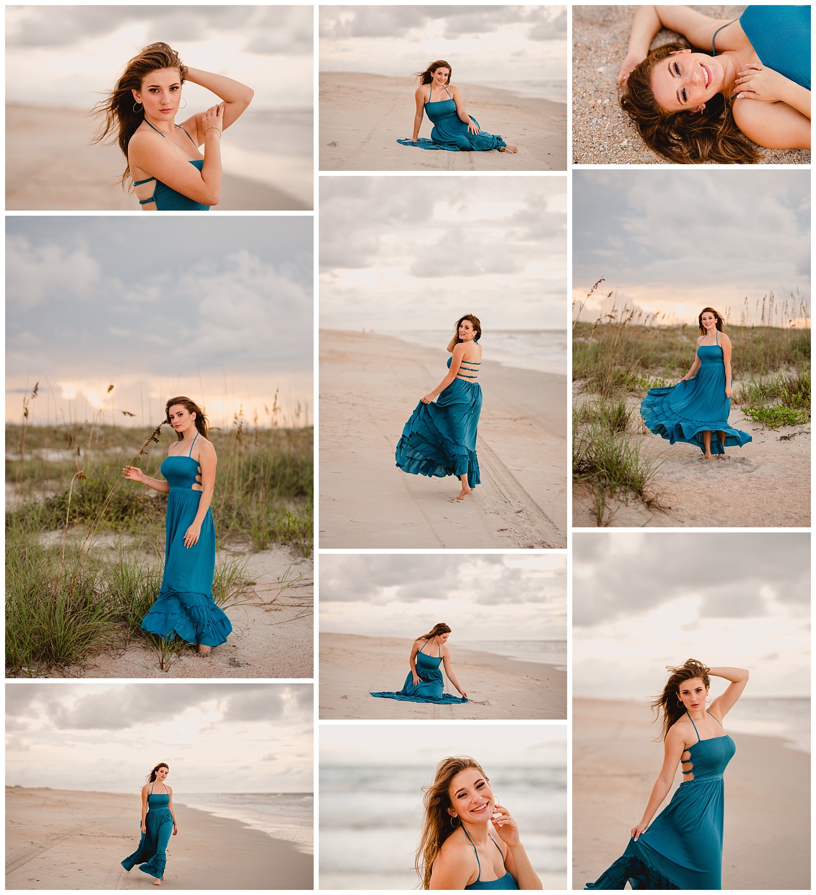 Beautiful and trendy blue dress on the beach in Florida for senior pics. Professional senior photographer, Shelly Williams Photography.