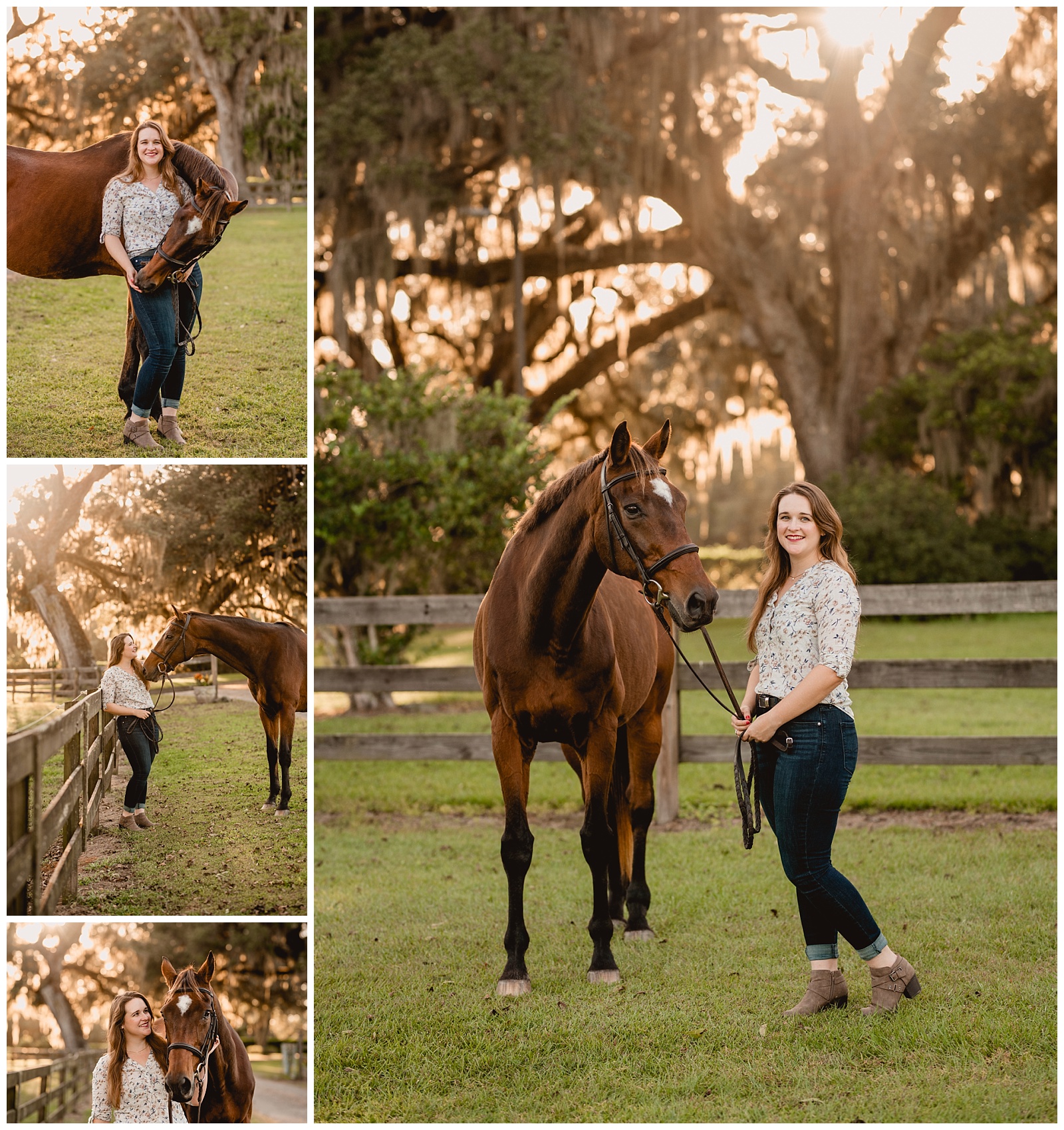 Photos of a girl and her horse during the golden hour at Patchuk Farm in Monticello, FL. Florida horse photographer