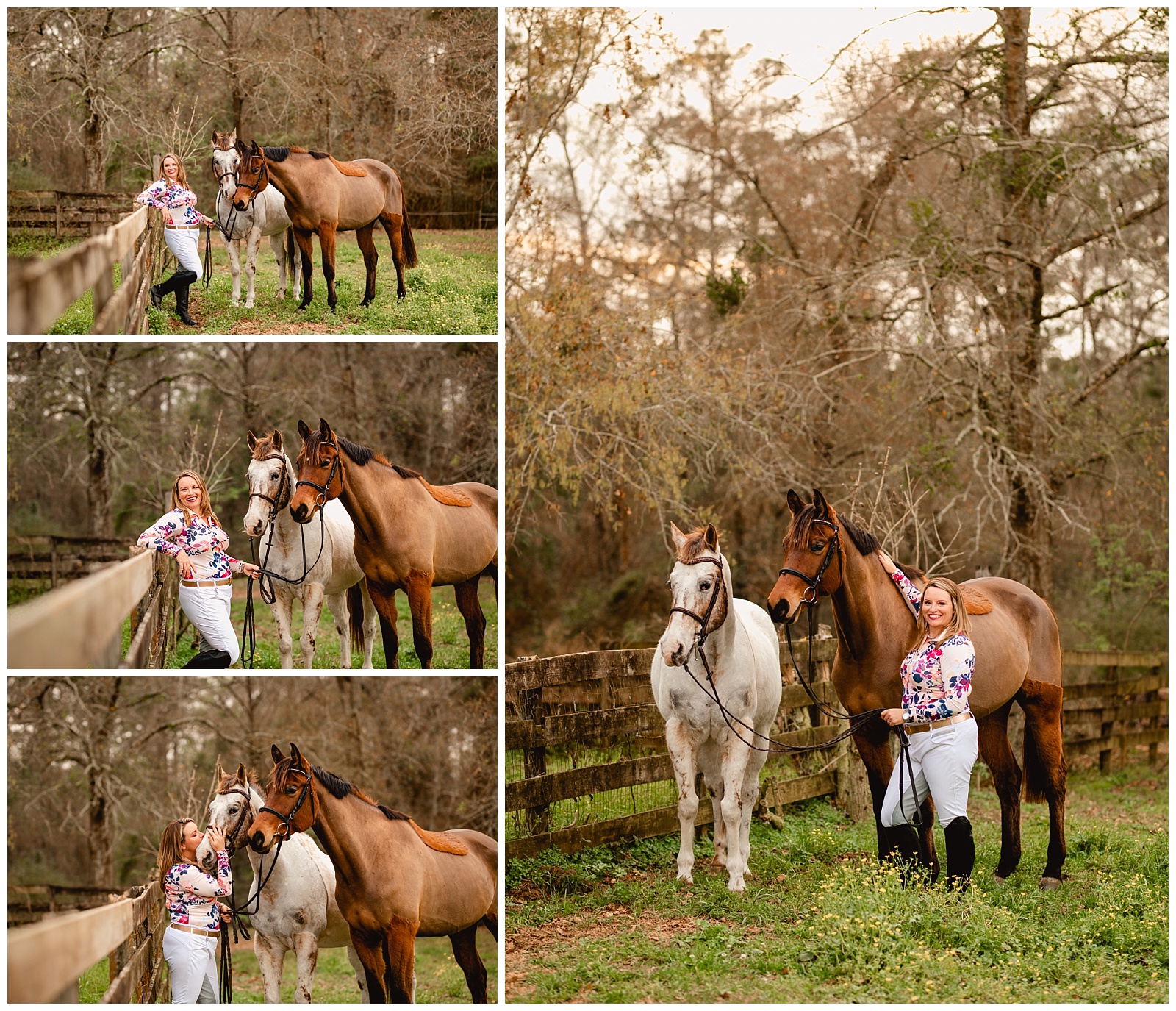 Florida horse trainer with her appaloosa and trakehner geldings.